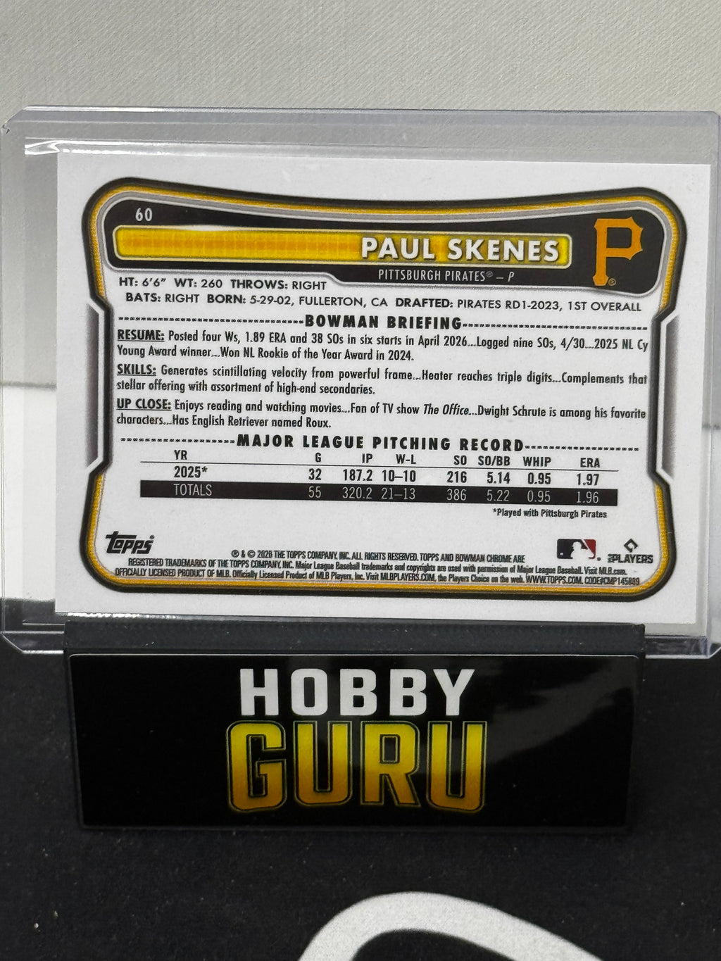 2026 Bowman Chrome Paul Skenes Black /10 Color Match