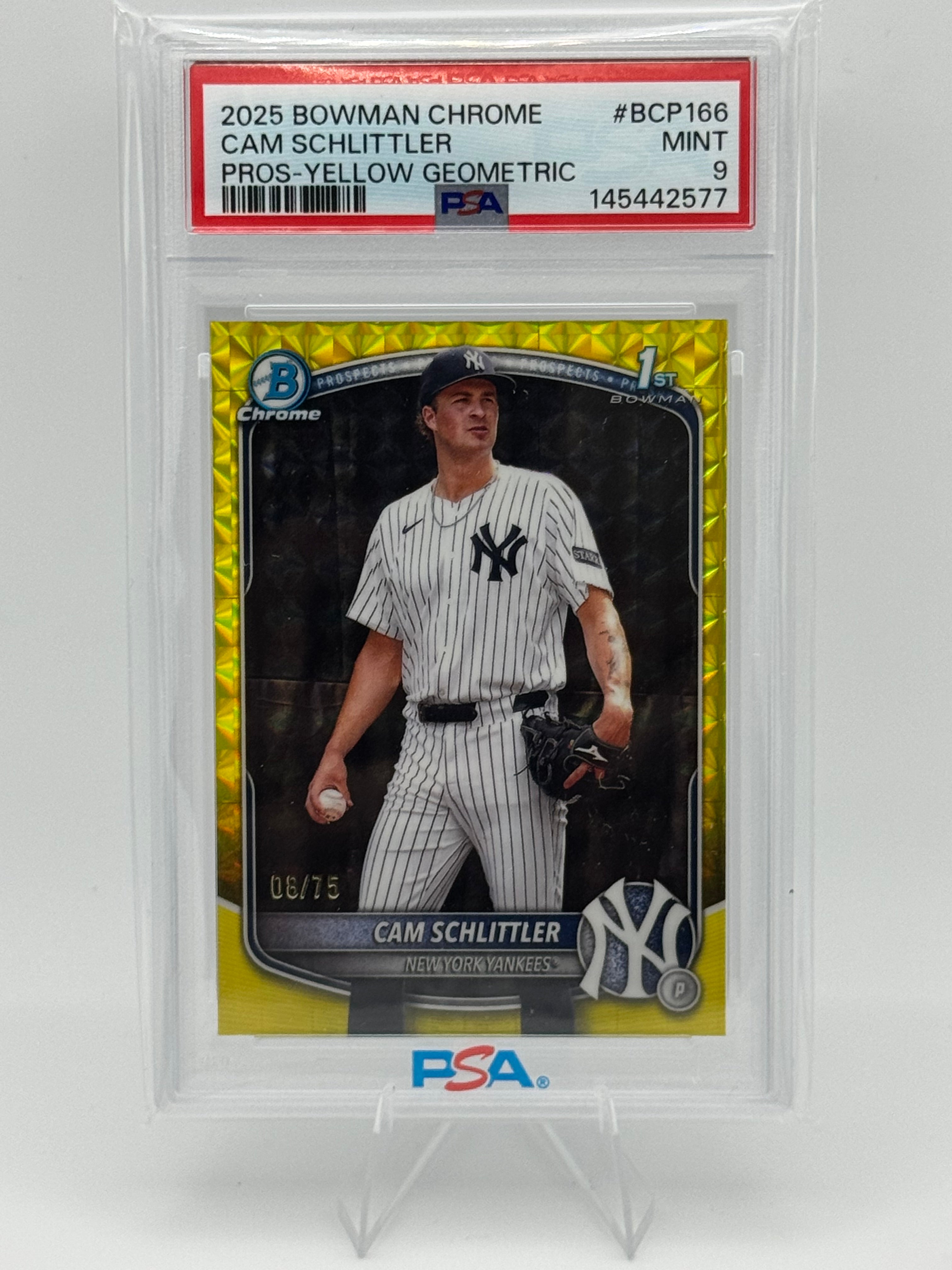 2025 Bowman Chrome - Cam Schlittler Bowman 1st Yellow /75 PSA 9 MINT