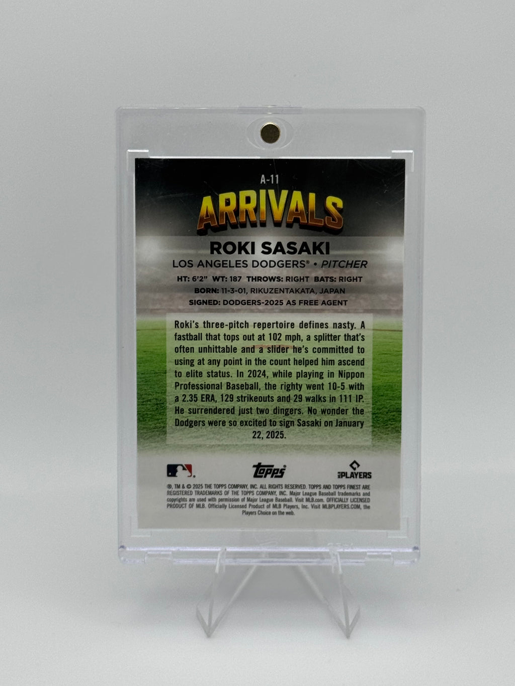 2025 Topps Finest Arrivals Roki Sasaki Black /10 Rookie Card #A-11 LA Dodgers