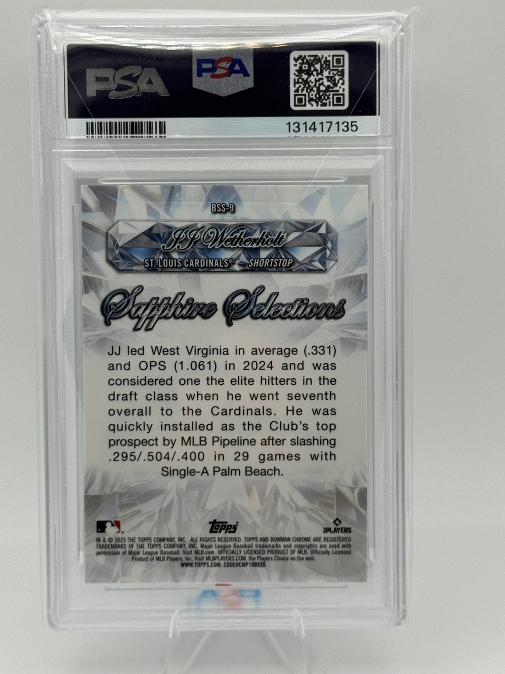 2025 Bowman Sapphire JJ Wetherholt Selections Gold Refractor /50 - PSA 10