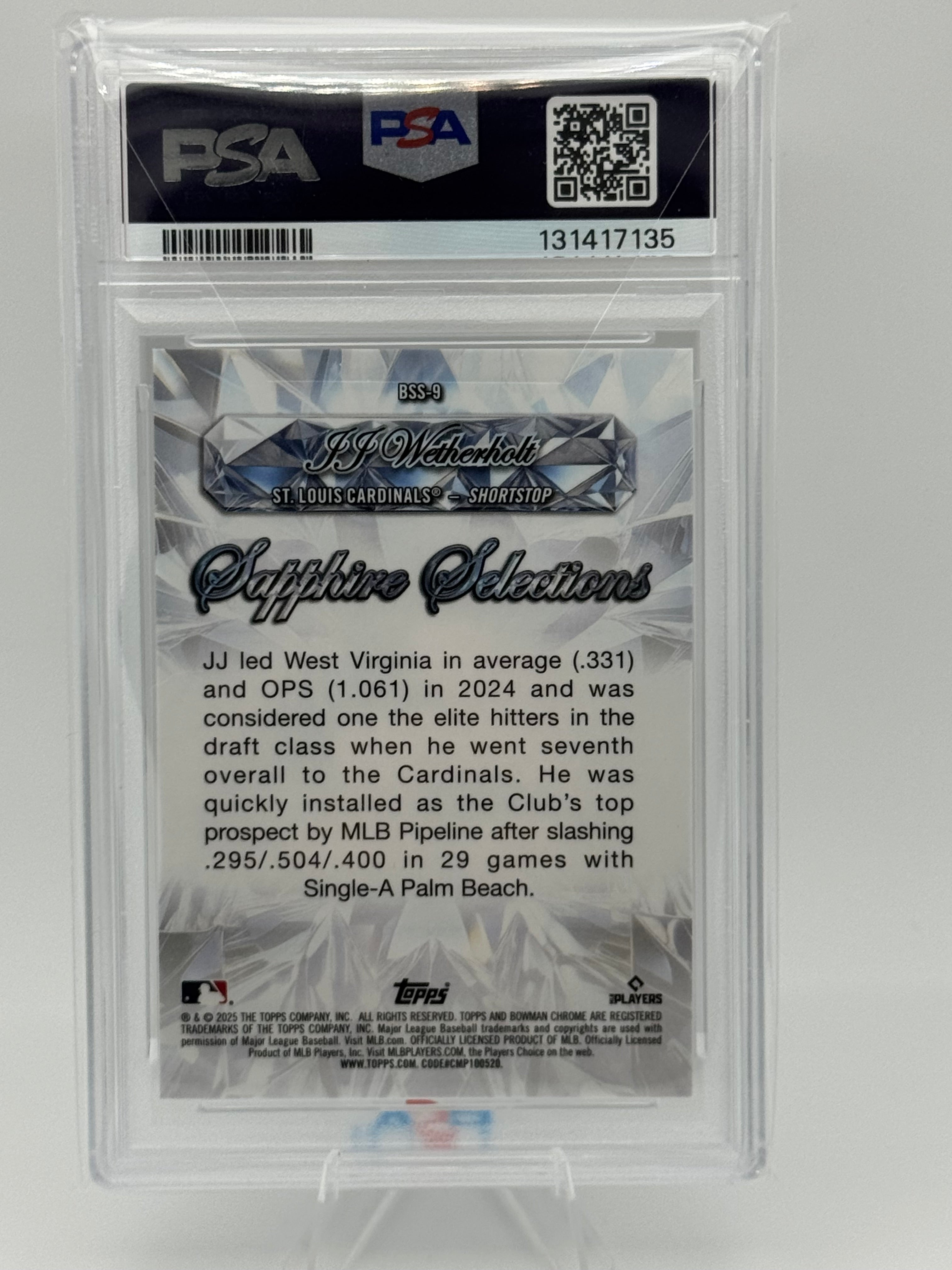 2025 Bowman Sapphire JJ Wetherholt Selections Gold Refractor /50 - PSA 10