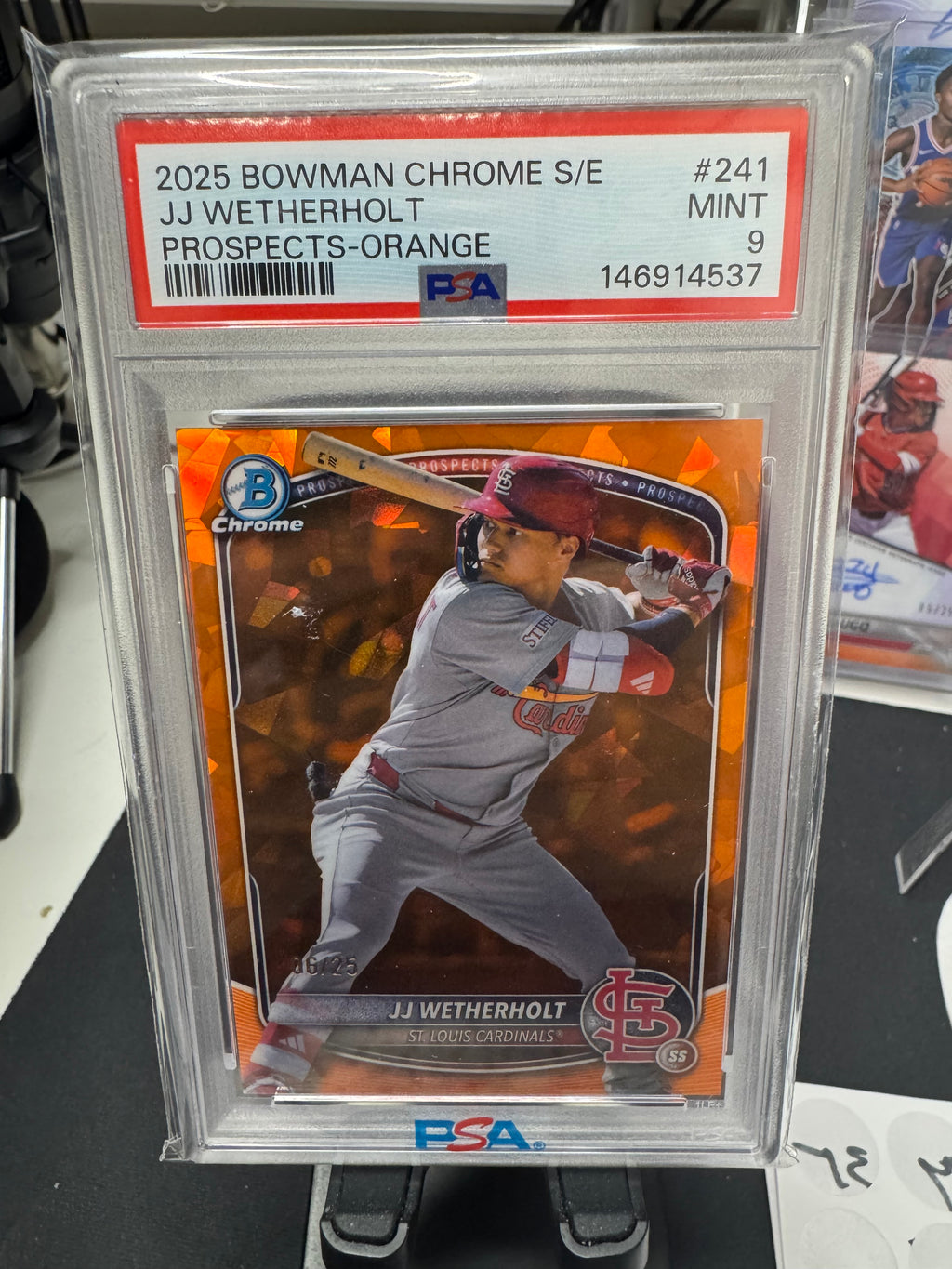 JJ Wetherholt 2025 Bowman Chrome Sapphire Orange Refractor /25 PSA 9 Cardinals