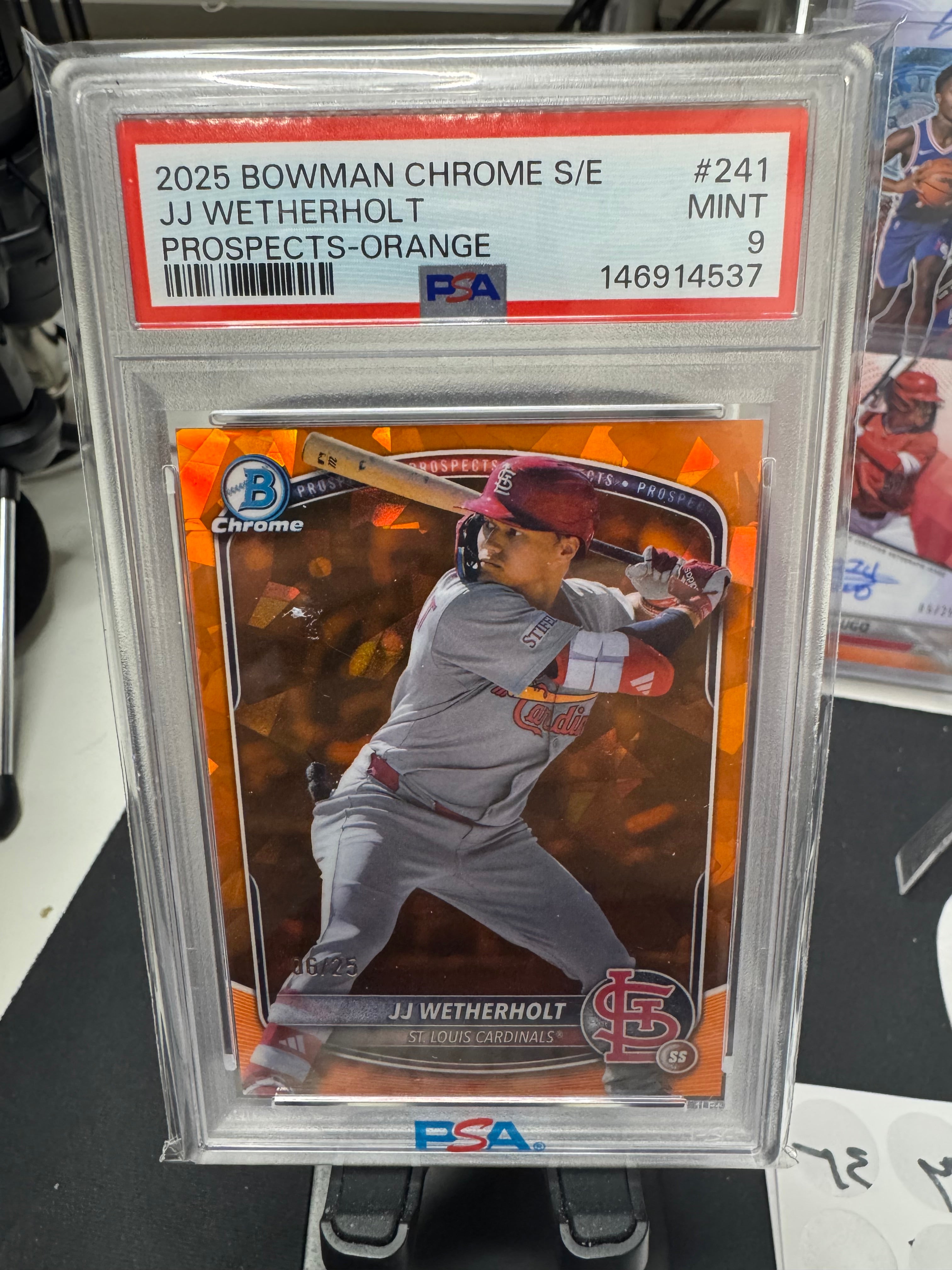 JJ Wetherholt 2025 Bowman Chrome Sapphire Orange Refractor /25 PSA 9 Cardinals