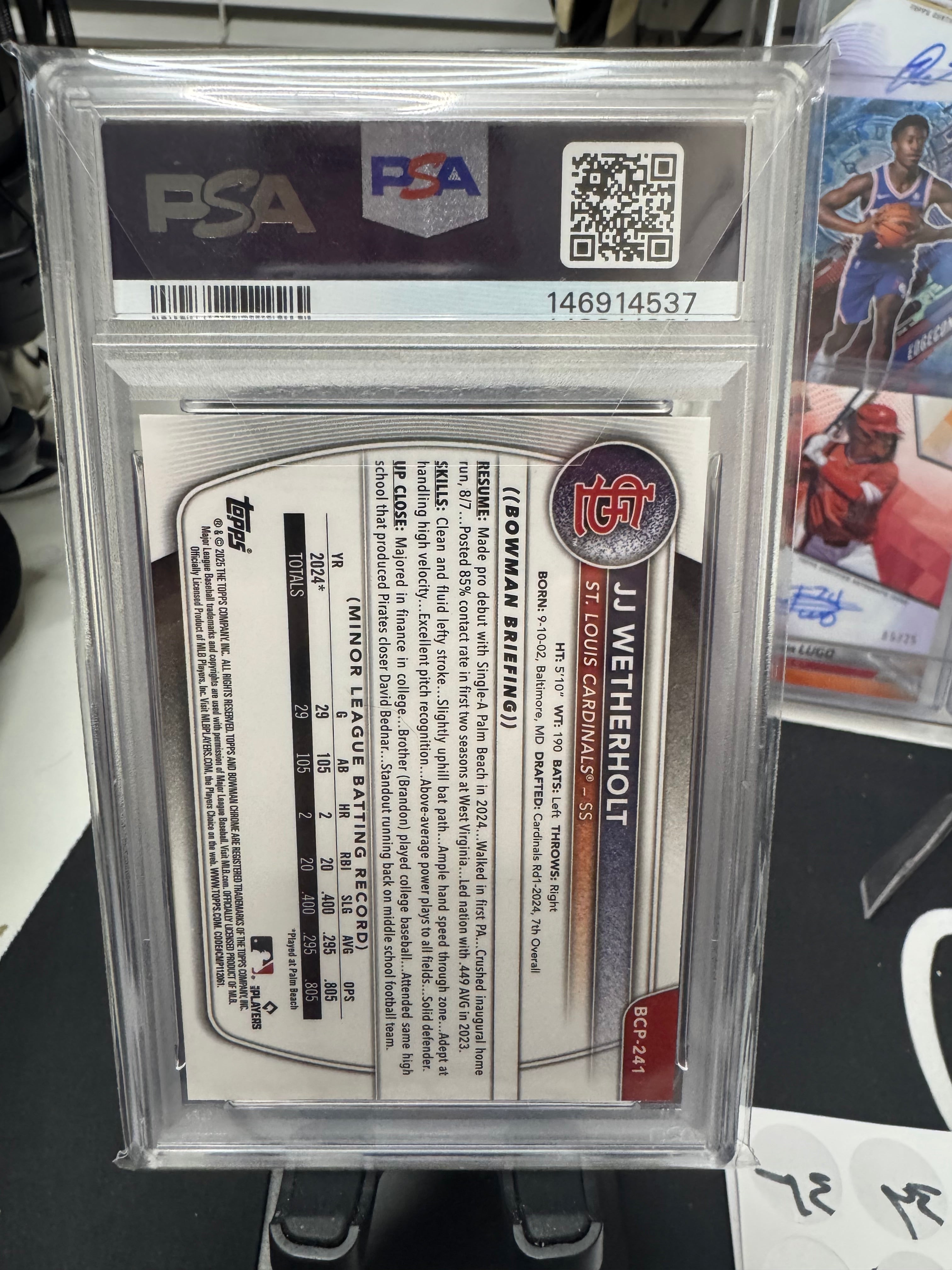 JJ Wetherholt 2025 Bowman Chrome Sapphire Orange Refractor /25 PSA 9 Cardinals