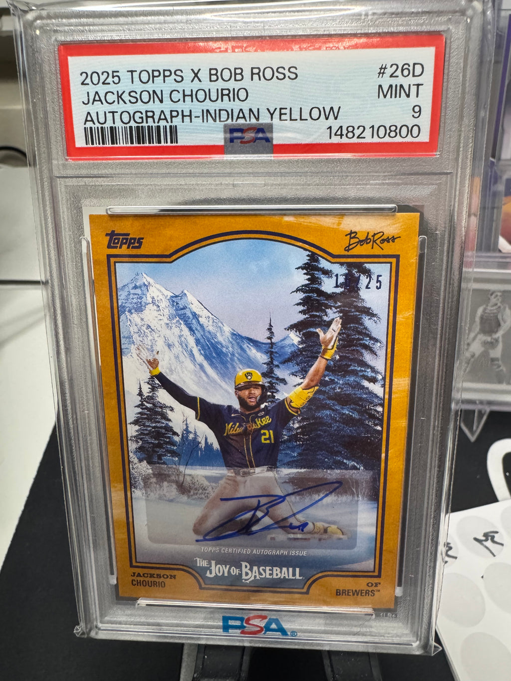 2025 TOPPS BOB ROSS JOY OF BASEBALL JACKSON CHOURIO Indian Yellow /25 Autograph PSA 9 POP 1!