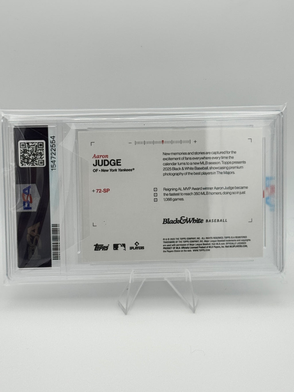 2025 Topps Black & White Aaron Judge #72 SP Image Variation Short Print PSA 9
