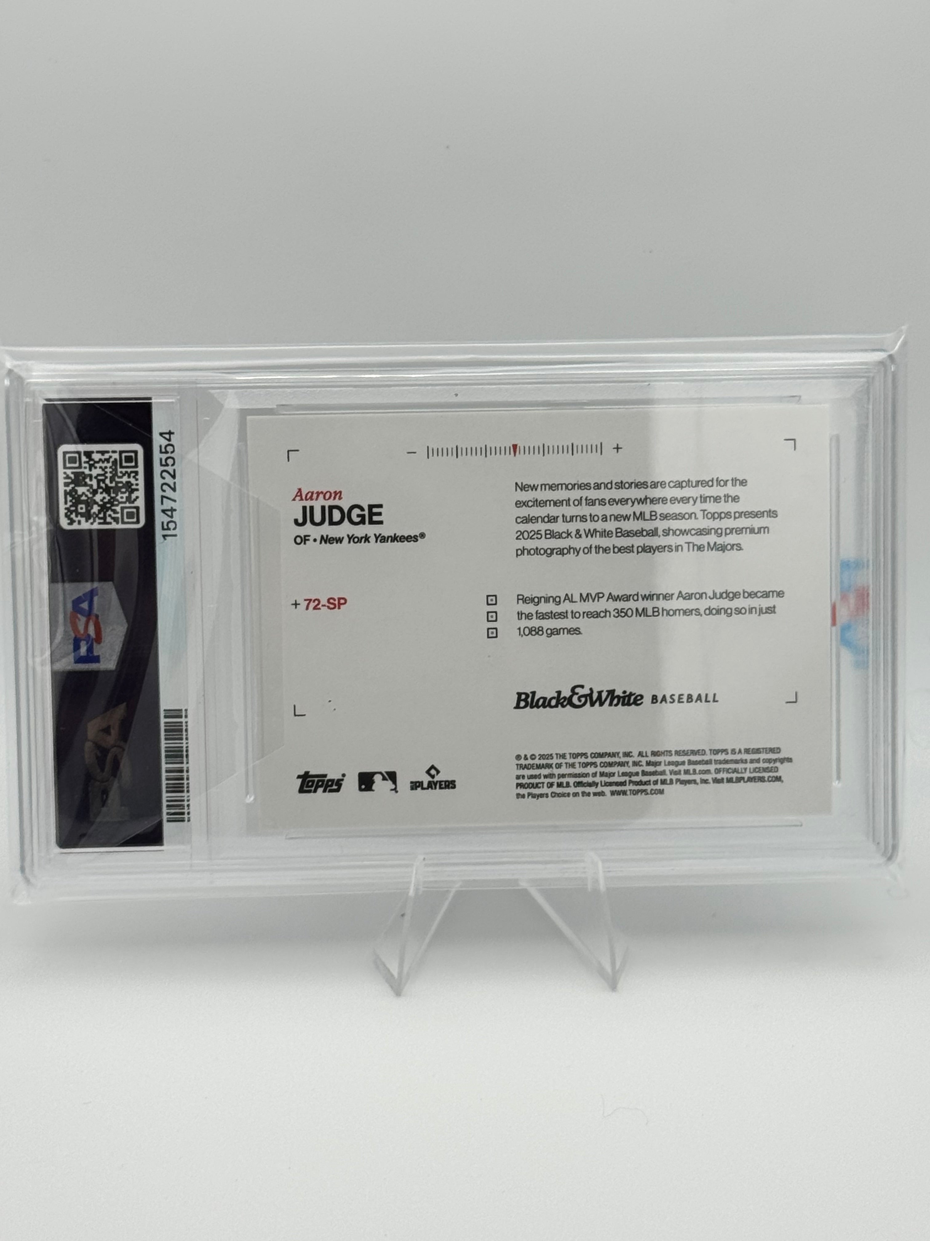2025 Topps Black & White Aaron Judge #72 SP Image Variation Short Print PSA 9
