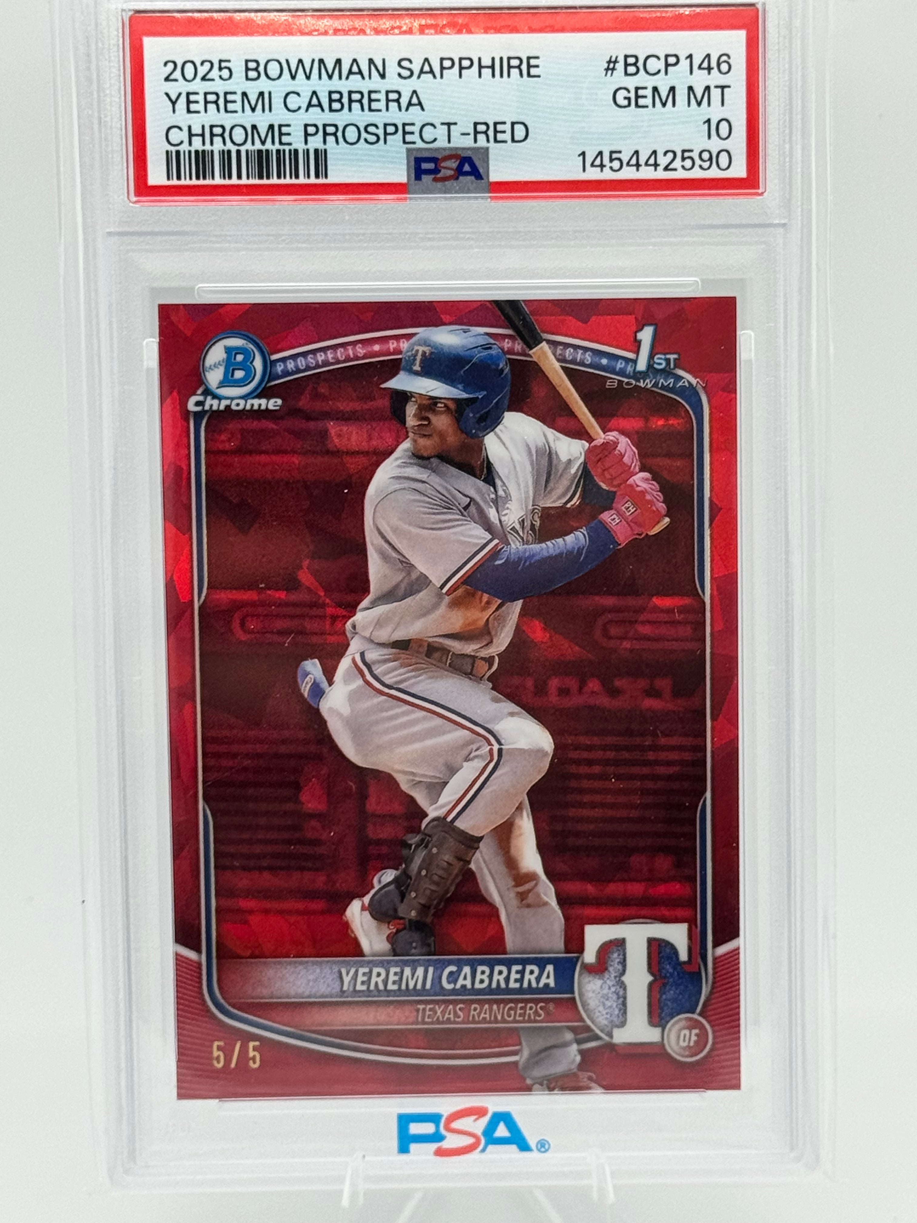 2025 Bowman Sapphire Yeremi Cabrera Red /5 Bookend PSA 10 GEM MINT POP 1