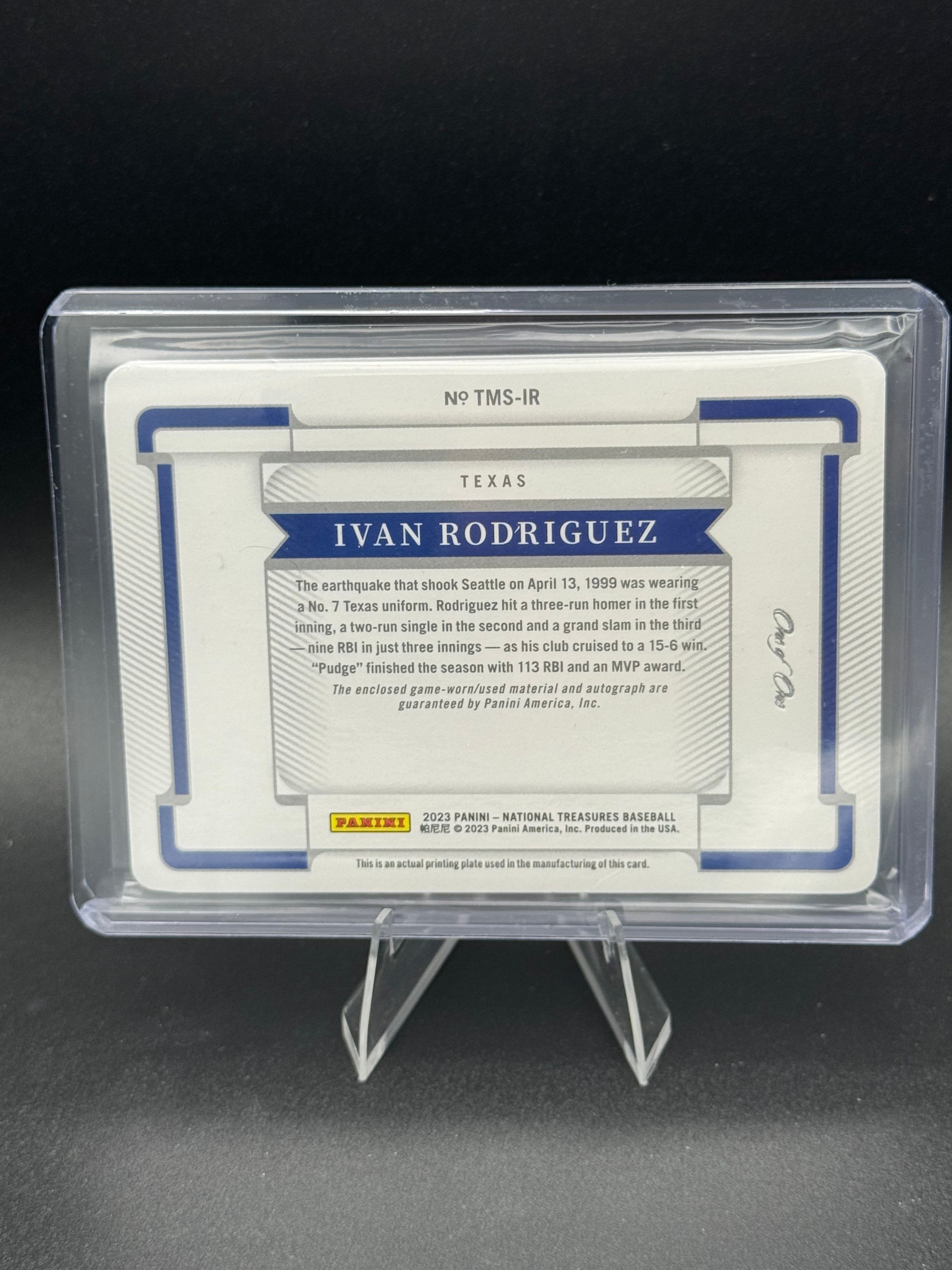 2023 National Treasures Ivan Rodriquez 1/1 Auto Game Worn Material