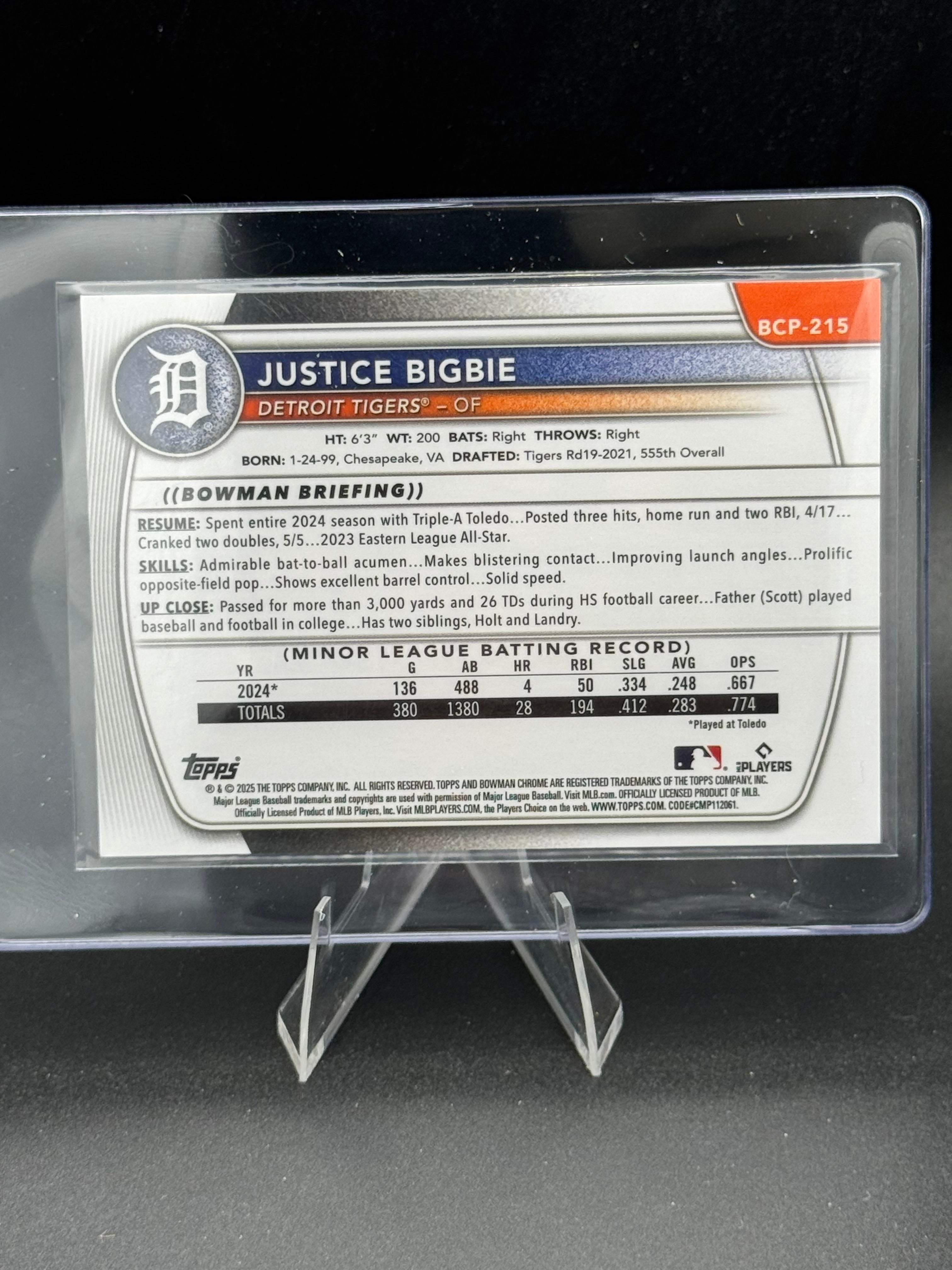 2025 Bowman Chrome Justice Bigbie Orange /25 Reptilian Bowman 1st
