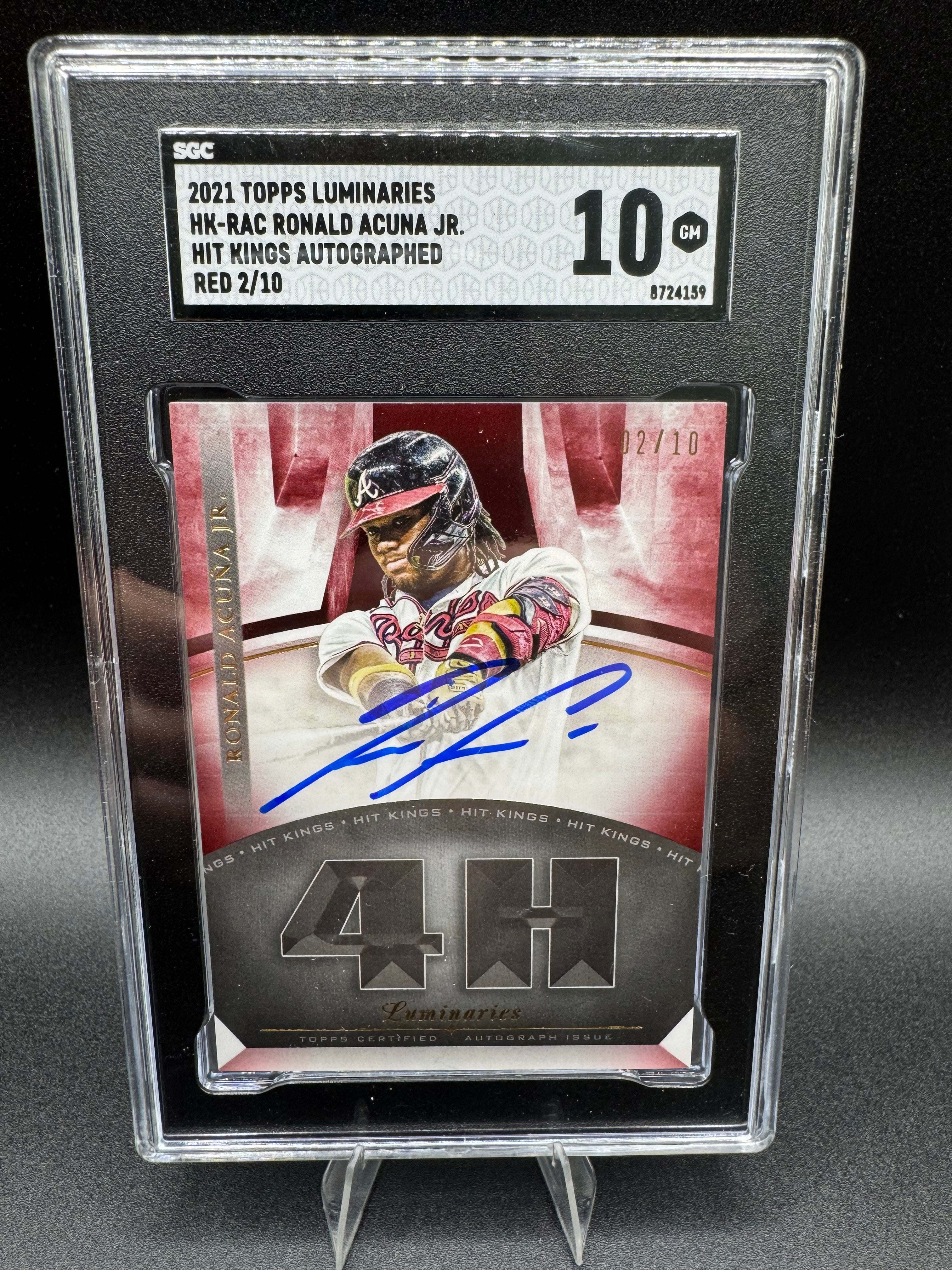 2021 Topps Luminaries Hit King Ronald Acuna Jr. Autographed Red 2 of 10 Graded 10 Gem Mint