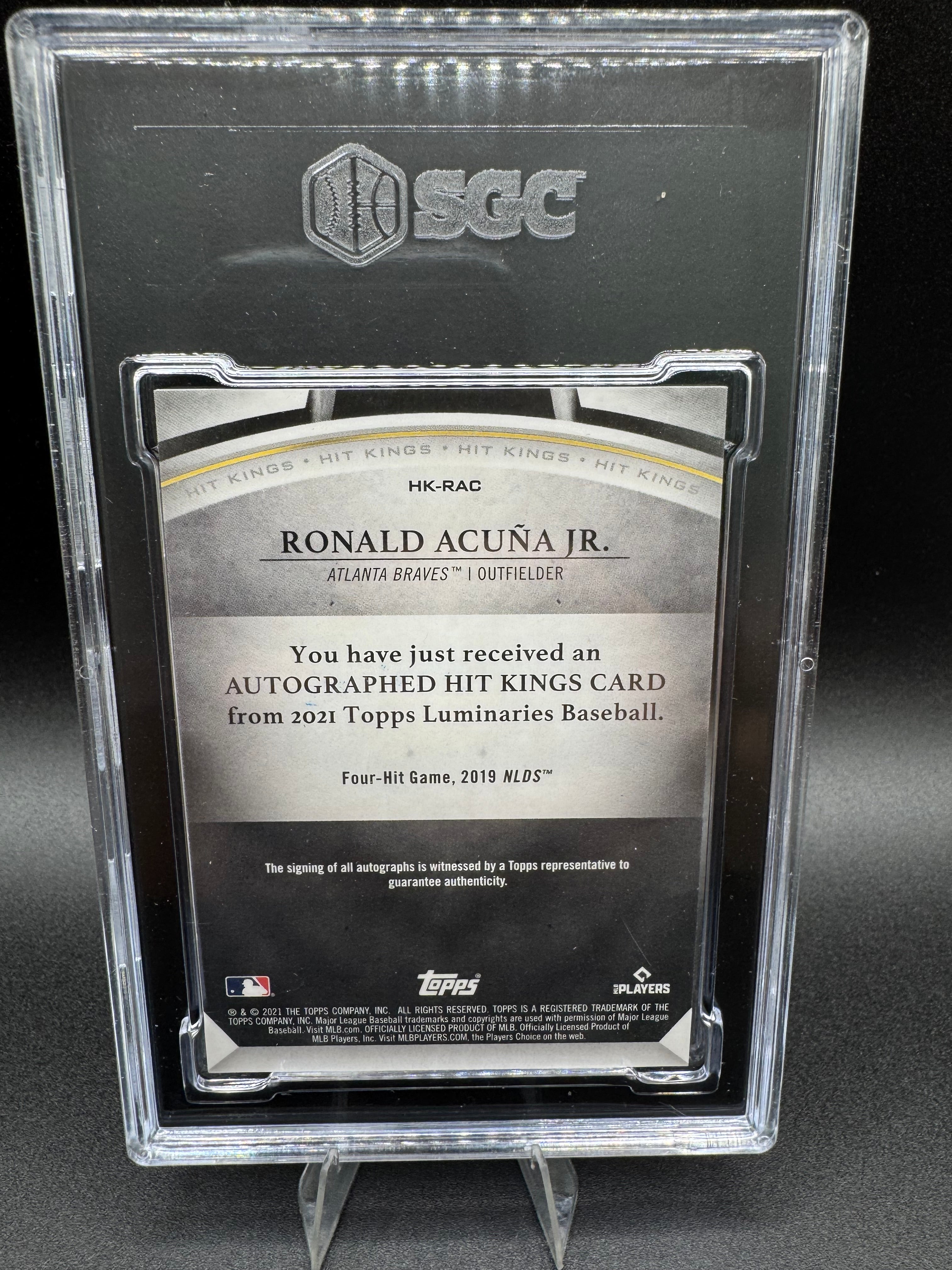 2021 Topps Luminaries Hit King Ronald Acuna Jr. Autographed Red 2 of 10 Graded 10 Gem Mint