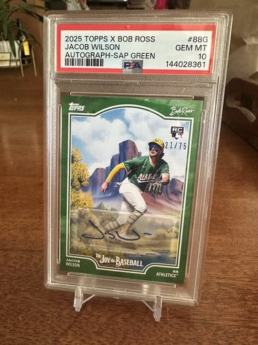 2025 Topps x Bob Ross The Joy of Baseball Jacob Wilson Green /75 Auto PSA 10